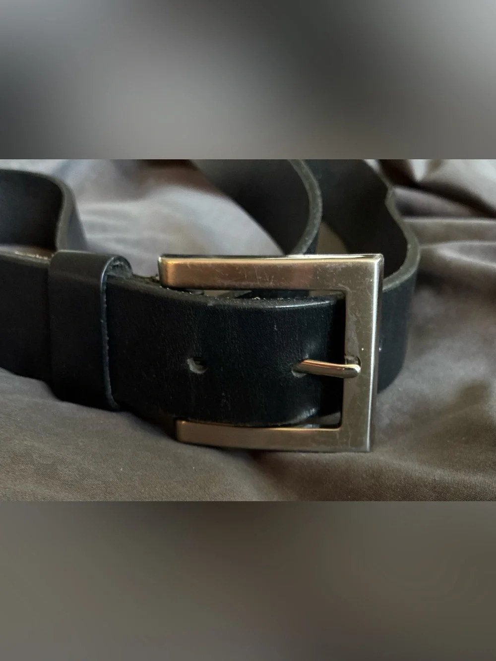 ALDO Unisex Black Leather Belt W/Silver Tone 2” Buckle; Size Large